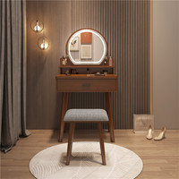 Ensemble coiffeuse de luxe moderne nordique pour chambre à coucher avec miroir lumineux et tiroirs, en bois massif, design en forme de L pour coin de chambre, blanc
