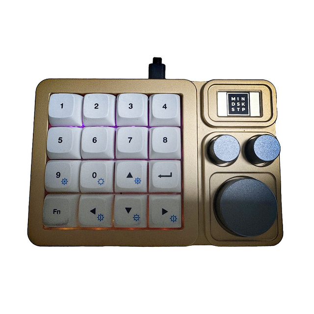 16-key Numeric Keypad with Volume Knob and LCD Screen in a Minimalist Design