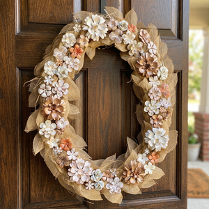 Rustic Handmade Floral Wreath With Tulle And <b>Paper</b> Flowers Round <b>Decorative</b> <b>Wall</b> <b>Hanging</b> Unlit Craft Style - Product Image 5