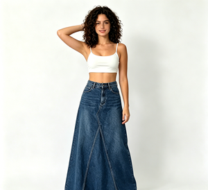 <span class=keywords><strong>Jupe</strong></span> longue en jean <span class=keywords><strong>taille</strong></span> <span class=keywords><strong>haute</strong></span> asymétrique coupe trapèze pour <span class=keywords><strong>femme</strong></span> 2026 avec ourlet brut, <span class=keywords><strong>jupe</strong></span> décontractée bleue délavée personnalisée - Product Image 5