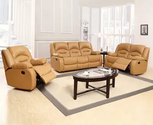 JKY Furniture 3 Seater Genuine Leather Loveseat Manual Motion Recliner Sofa Set Reclinable With Massage Function For Living Room