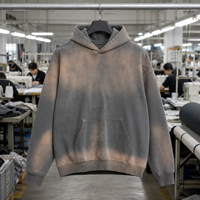 Sweat à capuche Yingling Sun Faded pour homme, gris anthracite, délavé, effet usé, coupe oversize, molleton brossé épais, style streetwear