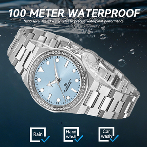 Montre de luxe pour femmes, mouvement à quartz, cadran serti de diamants, résistance à l'eau 100 ATM, montres à quartz élégantes pour femmes - Product Image 5