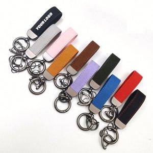 Custom <b>Personalize</b> Logo Anti-Lost Car Leather <b>Keychain</b> with Buckle Ring PU Leather Carabiner Keyring Key Fob Metal Stamped Blank - Product Image 1