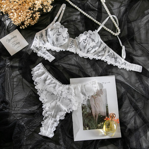 <b>Women's</b> Sexy Lace Underwear Set Crocheted Embroidery Soft Mesh Push-up Bra Panty with Lingerie - Product Image 5