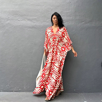 2025 nouveau Style Viscose coton femmes Robe avec cordon longue Robe ample impression Bikini couvrir Maxi caftan pour les femmes