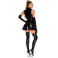 MOGlovers Neuestes Damen Sexy Club Party Kurzes Wet-Look Latex Bodycon Kleid Heiß Schwarz Rot Reißverschluss PU-Leder Ärmellos Falten Mini