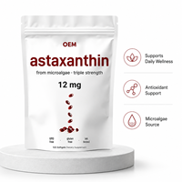 Gélules d'astaxanthine 12 mg, triple concentration, extrait naturel de microalgues, antioxydant, complément alimentaire pour la santé de la peau, des yeux et du système immunitaire
