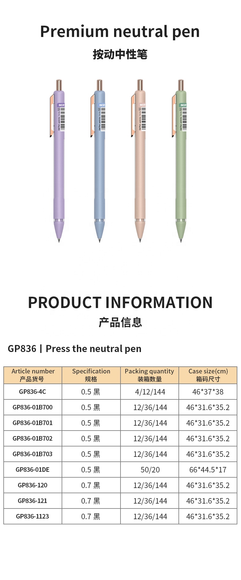 BEIFA GP836 Gel Ink Pen - Smooth 0.5mm Writing Experience