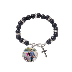 Bracelet porte-clés chapelet catholique, collier pendentif croix, <span class=keywords><strong>cadeau</strong></span> commémoratif religieux DIY, porte-clés personnalisé par sublimation avec photo - Product Image 5