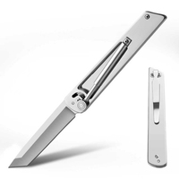 Couteau pliant portable OEM à lame en acier inoxydable, manche en acier inoxydable, bord plat, pointe de lance, couteau de cuisine EDC, bricolage