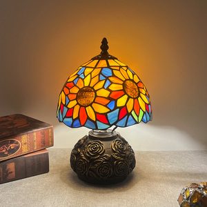 USB Dimmable Tiffany Stained Glass Sunflower <b>Table</b> Lamp Low Voltage Rose Embossed Base Vintage <b>Bedside</b> Decor Night Lamp - Product Image 2