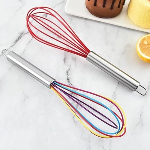 Poignée en acier inoxydable batteur à oeufs manuel outil de remuage d'oeufs de <span class=keywords><strong>cuisine</strong></span> en silicone coloré - Product Image 4