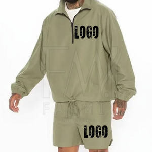 Conjuntos cortavientos lisos de peso pesado para ropa de calle de color personalizado para hombres Conjuntos de dos piezas con bolsillo - Product Image 1