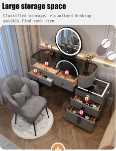 2023 meubles de Style moderne vanité maquillage commode ensemble <span class=keywords><strong>avec</strong></span> <span class=keywords><strong>miroir</strong></span> LED pieds en métal chambre <span class=keywords><strong>coiffeuse</strong></span> - Product Image 5
