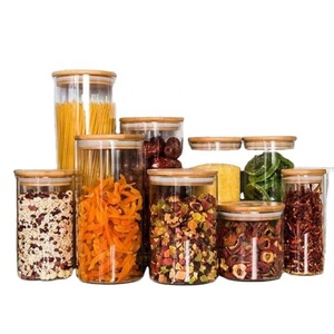 Vente en gros 6.5cm 8.5cm 10cm de haut récipient de stockage des aliments en borosilicate bocal en verre étanche à l'air avec couvercle en bambou - Product Image 1