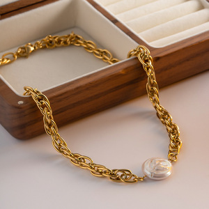 Collar de cadena dorada con colgante de perlas para mujer, joyería de moda, material de aleación de zinc JDN20356 - Product Image 3