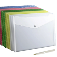 Pochette à documents A4 transparente en PP imperméable avec logo personnalisé, fermeture à bouton pression, multicolores, organiseur de documents de bureau