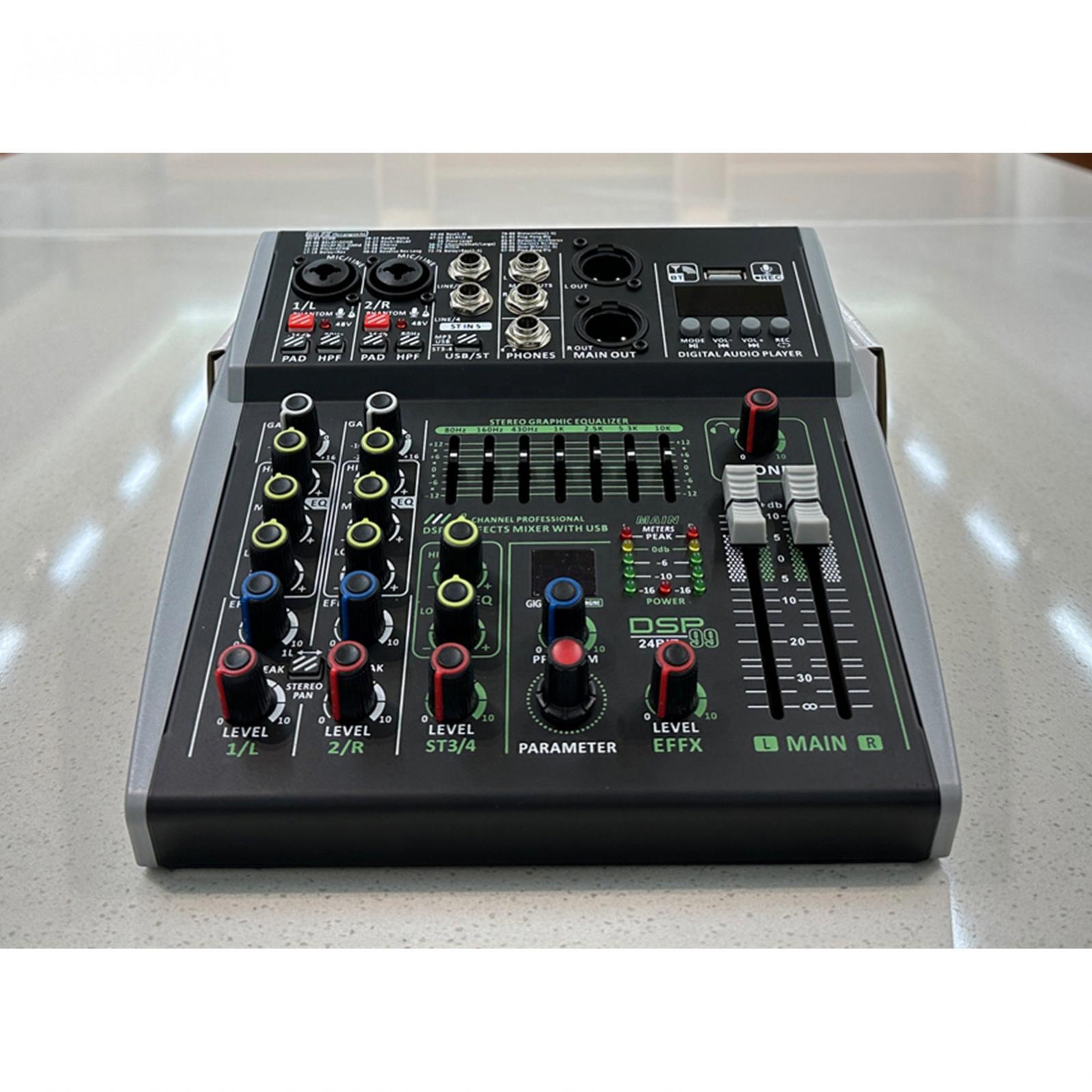 LX402DSP/LX602DSP небольшой аудиомикшер консоль Bluet-ooth звуковая карта 4/6 каналов 99DSP/MP3/7-диапазонный EQ/48V Phantom Power