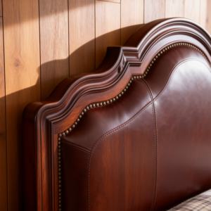 מיטת קינג סייז מרופדת עור ידידותית לסביבה בצבע חום כהה מעץ מלא מגולף בסגנון אמריקאי קלאסי מסורתי יוקרתי, דגם קוואנג'ינג M918 - Product Image 4