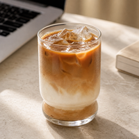 Gobelet en verre borosilicate transparent de 10 oz avec logo personnalisé, base à bulles, pour café glacé, jus froid, café, bar, restaurant - Vente en gros