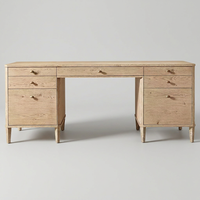 Mesa de Estudio Portátil de Estilo Francés Moderno con 7 Cajones, Escritorio de Madera Sólida para Oficina, Computadora y Hogar