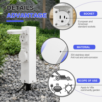 Colonne de prise extérieure étanche IP66 en acier inoxydable 304, à insertion au sol, 4 prises, pour jardin, aménagement paysager, hôtel