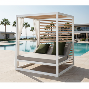 Cama de Día de Aluminio Moderna para Playa, Cama de Piscina con Cojín, Tumbona Doble con Toldo, Muebles de Hotel, Venta al por Mayor - Product Image 1