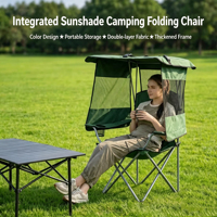 Chaise de camping pliante moderne en acier au carbone avec auvent détachable et porte-gobelet – Mobilier d'extérieur durable et portable pour jardin et plage