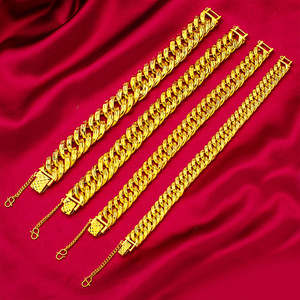 Gelang Tautan pergelangan tangan klasik isi emas kuning 18K gelang tebal panjang 20cm untuk pria wanita hadiah trendi terutama dibuat dari tembaga - Product Image 6