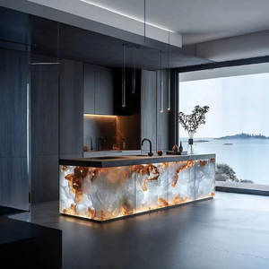 Table en résine de pierre artificielle haut de gamme, comptoir d'îlot de cuisine en pierre de jade brillant - Product Image 3