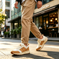 Baskets décontractées rétro à lacets pour hommes, personnalisées OEM, en daim de liège éco-végétalien, à blocs de couleur, avec semelle intermédiaire amortissante, pour la marche et le style urbain