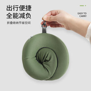 Almohada en forma de U de espuma viscoelástica Yide, soporte plegable para el cuello para viajes, para la siesta en la oficina y uso en aviones, color verde sólido - Product Image 3