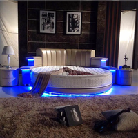 Lit rond moderne KEHUI avec cadre en bois, matelas et haut-parleurs intégrés, mobilier de chambre à coucher noir de luxe, taille king size