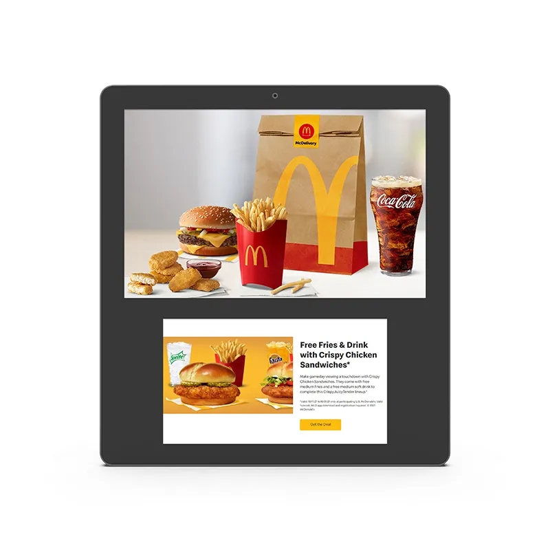 ติดผนัง10.1 "จอแอลซีดีหน้าจอสัมผัสแบบ Dual WiFi Usb กล้องด้านหน้าหุ่นยนต์11ป้ายในร่มการแสดงผลโฆษณาสำหรับลิฟท์ร้านค้า