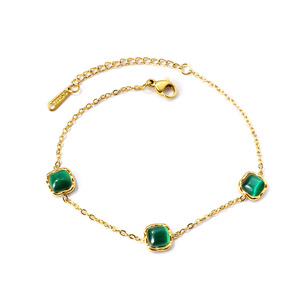 สร้อยข้อมือแฟชั่นดีไซน์ดอกไม้ประดับหินตาแมว สายโซ่ทอง สำหรับผู้หญิง สวมใส่ได้ทุกวัน - Product Image 4