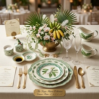 Service de vaisselle en céramique à bords ondulés modernes, plantes tropicales, assiettes en porcelaine, assiettes de service de luxe pour hôtel et restaurant, 6/8/10/12 pouces