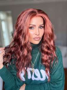 Perruque en dentelle transparente CARKIRA, mélange rouge cuivre, 13x4, longueur moyenne, vague lâche, résistante à la chaleur, naturelle, douce, sans colle - Product Image 3