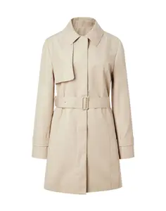 Classic Women's Wind-poof Trench Coat Elegant Turn-over Collar Trench Jackets with Buckle Belt