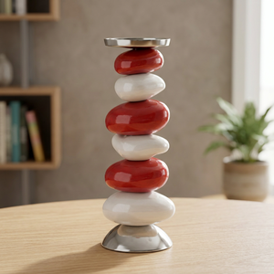 LumiGlow Aluminum Handmade Durable Eco-Friendly <b>Candle</b> Stand with <b>Red</b> and White Base for Home Decoration - Product Image 1