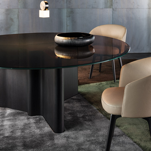 अनुकूलित लक्जरी होटल रेस्तरां फर्नीचर आधुनिक भोजन तालिका 6 कुर्सियों ग्लास डाइनिंग टेबल सेट - Product Image 4