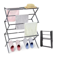Porte-vêtements pliable à 3 niveaux en fer, à poser au sol, avec porte-serviettes réglable et support de séchage pour le linge