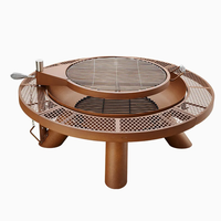 Table de foyer extérieur moderne multi-usage en acier, avec foyer à bois, ensemble de bassin à feu portable thermolaqué pour la préparation du thé et le barbecue