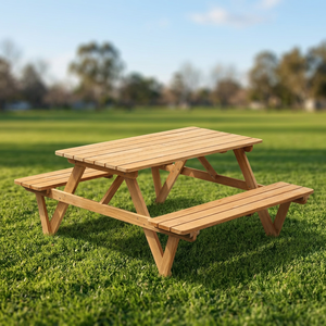 Solid Wood Modern Picnic <b>Table</b> with Attached <b>Benches</b> Outdoor <b>Garden</b> Furniture Durable 4 Seater Patio Set - Product Image 3
