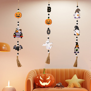 Guirlande de perles en bois d'Halloween avec décoration de citrouille, fantôme et gnome, décoration murale intérieure, décoration de fête faite à la main - Product Image 3