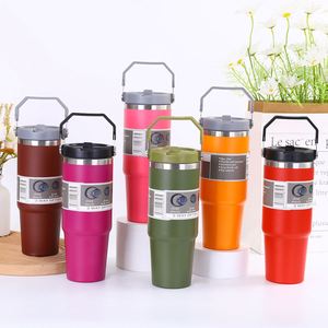 30oz/20oz Stainless Steel Vacuum Coffee Water <b>Bottle</b> Lid Rope Handle Support-Eco-Friendly Cold Resistant Thermos 6-12 Hours - Product Image 3