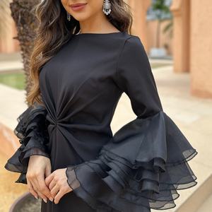 เดรสแฟชั่นปี 2026 เดรสสปริงใส่ได้ทุกวัน สีดำเรียบหรู แขนระบาย ดีไซน์เรียบร้อย ชุดเดรสยาวสำหรับผู้หญิง - Product Image 2