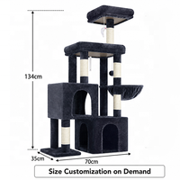 Grand arbre à chat double avec deux niches, meuble griffoir pour chats d'intérieur, pour jouer et griffer