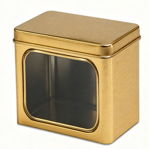 OEM Custom Hinged Tin Box Factory Metal Packaging Food Grade <b>Rectangular</b> Tin Containers with Custom Window Lid for Chocolate Tea - Product Image 4