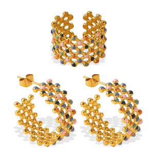 Pendientes de Aro en Forma de C, Estilo Europeo Americano, Retro, Coloridos, Huecos, Juego de Joyería Dorada, Diseño Geométrico, para Fiestas - Product Image 5